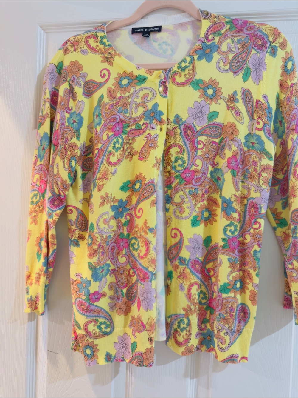 Cable & Gauge Yellow Paisley Floral Cardigan